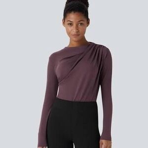 HALARA Cowl Neck Ruched Long Sleeve Slim Work Top Small NWT